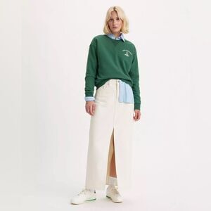 NEW Levi’s Premium Women's Denim Front Slit Ankle Column Skirt Ivory Maxi 31/12